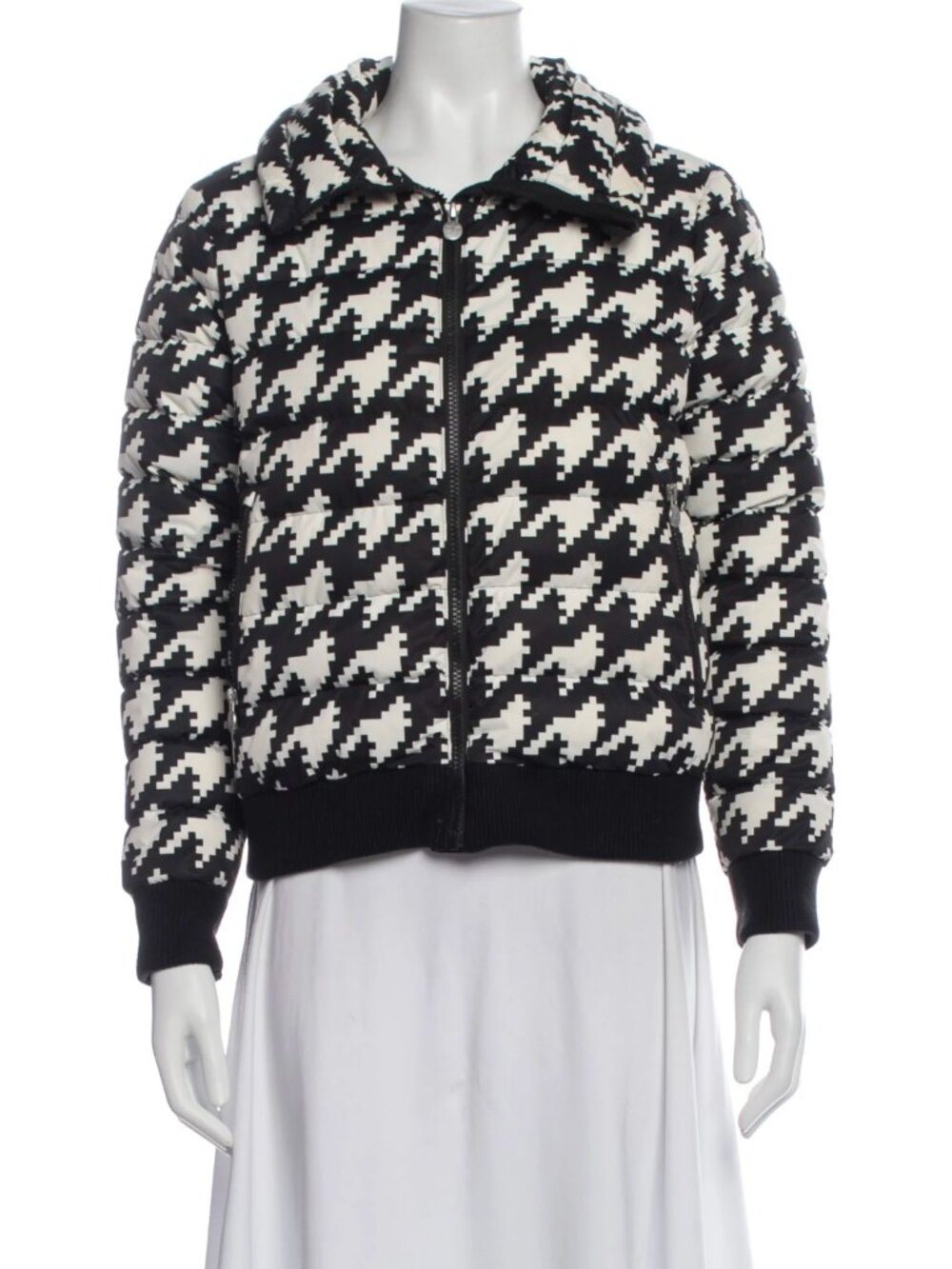 Perfect Moment Polar Flare Jacket Houndstooth Black & White Ski Snow Puffer Coat